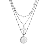 Stainless Steel Round Accessories With Pattern + Cross Accessories + Cross With Chain Three Chains Necklace