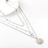 Stainless Steel Round Accessories With Pattern + Cross Accessories + Cross With Chain Three Chains Necklace