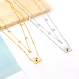 Stainless Steel Camera With Diamonds + 5 Round Diamonds Double Chain Necklace