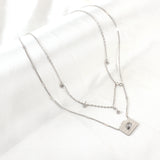 Stainless Steel Camera With Diamonds + 5 Round Diamonds Double Chain Necklace