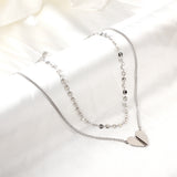 Stainless Steel Heart-shaped Accessory + Chain Double Chain Necklace