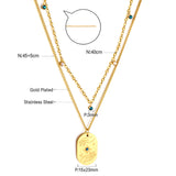 Stainless Steel Oval Hands + Blue Diamond Accessories + 5 Mixed Color Diamonds Double Chain Necklace