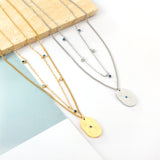 Stainless Steel Oval Hands + Blue Diamond Accessories + 5 Mixed Color Diamonds Double Chain Necklace