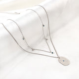 Stainless Steel Oval Hands + Blue Diamond Accessories + 5 Mixed Color Diamonds Double Chain Necklace