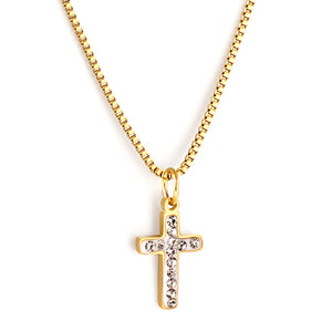 Accessoire croix en acier inoxydable avec collier de diamants