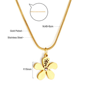 Stainless Steel Peach Blossom Accessory with Diamond Necklace