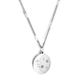 Stainless Steel Oval With Moon and Star Pattern+Diamond Accessories Necklace