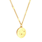 Stainless Steel Oval With Moon and Star Pattern+Diamond Accessories Necklace