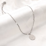 Stainless Steel Oval With Moon and Star Pattern+Diamond Accessories Necklace