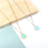 Stainless Steel Hexagon Fe Blue Accessory Necklace