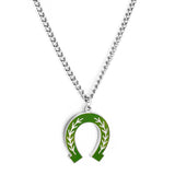 Stainless Steel Green Drop Oil Open Oval Willow Leaf Pattern Accessory Necklace