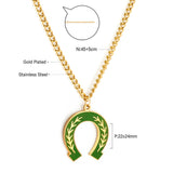 Collier accessoire en acier inoxydable, goutte d'huile verte, ovale ouvert, motif feuille de saule