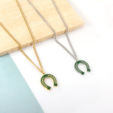 Stainless Steel Green Drop Oil Open Oval Willow Leaf Pattern Accessory Necklace