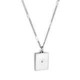 Collier rectangle en acier inoxydable avec motif soleil + accessoires en diamant