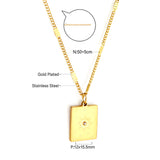 Stainless Steel Rectangle With Sun Pattern + Diamond Accessories Necklace