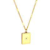 Collier rectangle en acier inoxydable avec motif soleil + accessoires en diamant