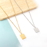 Stainless Steel Rectangle With Sun Pattern + Diamond Accessories Necklace