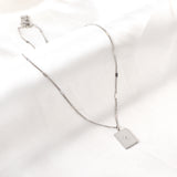 Collier rectangle en acier inoxydable avec motif soleil + accessoires en diamant