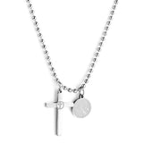 Stainless Steel Cross + Round Accessories With Beauty Pattern + Bead Chain Necklace