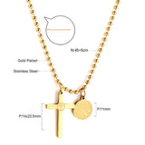 Stainless Steel Cross + Round Accessories With Beauty Pattern + Bead Chain Necklace