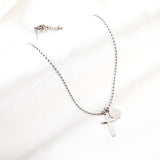 Stainless Steel Cross + Round Accessories With Beauty Pattern + Bead Chain Necklace