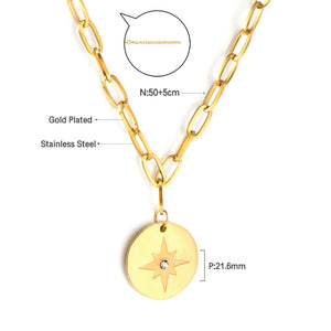 Stainless Steel Round Accessories Lucky Star With Diamond Necklace