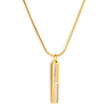 Stainless Steel Rectangular Bar + Diamond Accessories Necklace