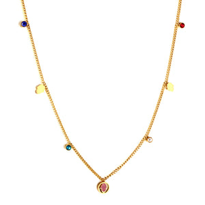 Stainless Steel 2 Palms + Round Hollow Purple Palm Accessories + 4 Mixed Color Diamonds Necklace