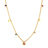 Stainless Steel 2 Palms + Round Hollow Purple Palm Accessories + 4 Mixed Color Diamonds Necklace