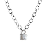 Stainless Steel Lock Accessory With Diamond Necklace