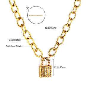 Stainless Steel Lock Accessory With Diamond Necklace