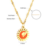 Collier accessoire soleil orange en acier inoxydable