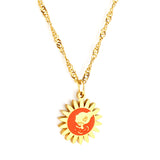 Collier accessoire soleil orange en acier inoxydable