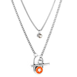 Stainless Steel Oval Hollow Round Orange Drip Oil With Star + Chain With Diamond Double Chain Necklace