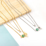 Stainless Steel Oval Hollow Round Green Drip Oil With Star + Chain With Diamond Double Chain Necklace