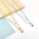 Stainless Steel Oval Hollow Round Orange Drip Oil With Star + Chain With Diamond Double Chain Necklace