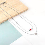 Collier I Heart U rouge en acier inoxydable, accessoires avec diamants, Double chaîne