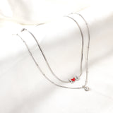 Stainless Steel I Heart U Red Accessories with Diamonds Double Chain Necklace