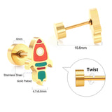 Nuevos pendientes de tuerca de cohete de colores mezclados con tapón de rosca de acero inoxidable a la moda