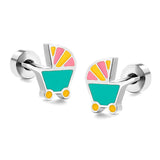 New Fashion Stainless Steel Screw Plug Mixed Color Baby Carriage Stud Earrings