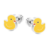 New Fashion Stainless Steel Screw Plug Little Yellow Duck Stud Earrings