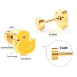 New Fashion Stainless Steel Screw Plug Little Yellow Duck Stud Earrings