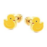 New Fashion Stainless Steel Screw Plug Little Yellow Duck Stud Earrings