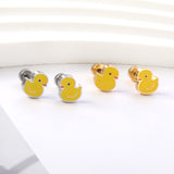 New Fashion Stainless Steel Screw Plug Little Yellow Duck Stud Earrings