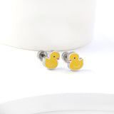 New Fashion Stainless Steel Screw Plug Little Yellow Duck Stud Earrings