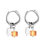 Stainless Steel Circle With Champagne Diamond+Mango Earrings