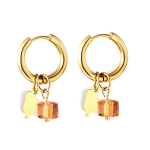 Pendientes Círculo De Acero Con Diamantes Champán+Mango