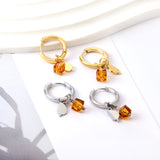 Stainless Steel Circle With Champagne Diamond+Mango Earrings