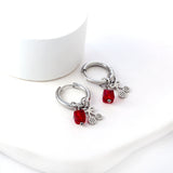 Stainless Steel Circle With Red Square Diamond+Cherry Earrings