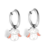 New Stainless Steel Circle With Mixed-colored Lamb Head Earrings